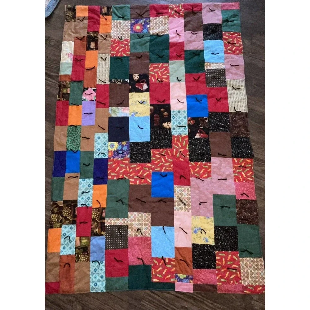 Handmade Hand Quilted Throw / Beach/ Picnic/ Crib‎ quilt 40”x 60” Reversible #1